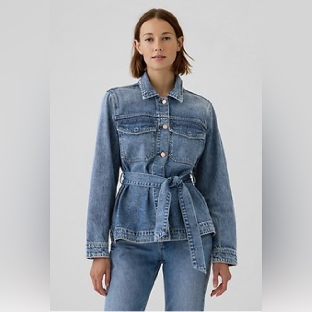 GAP Belted Tencel Blend Denim Jacket Small Tall Washwell NWT